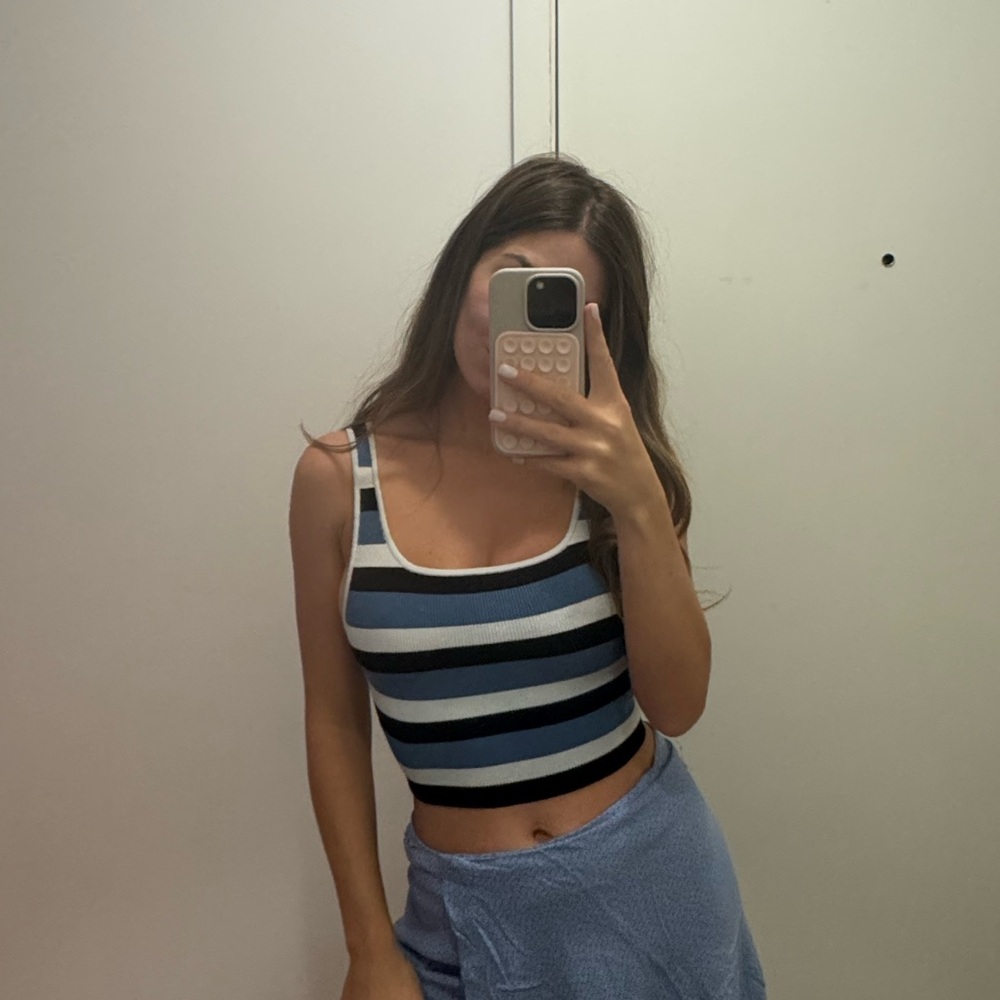 Babaton Blue and Black Striped Tank Top